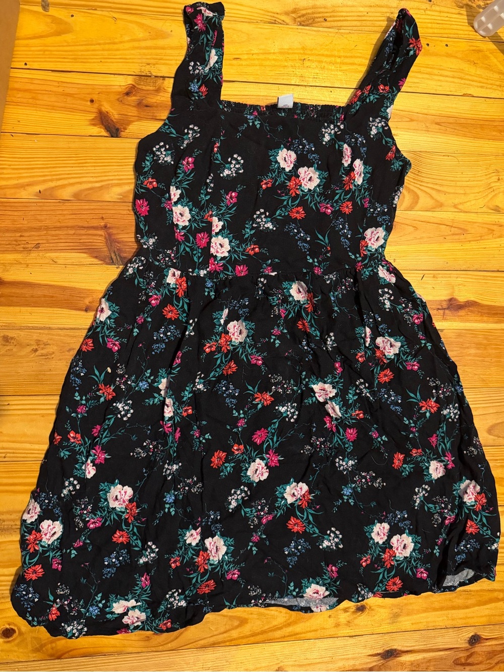 Old Navy Black Floral Sundress with Pink, Red & Teal Accents
